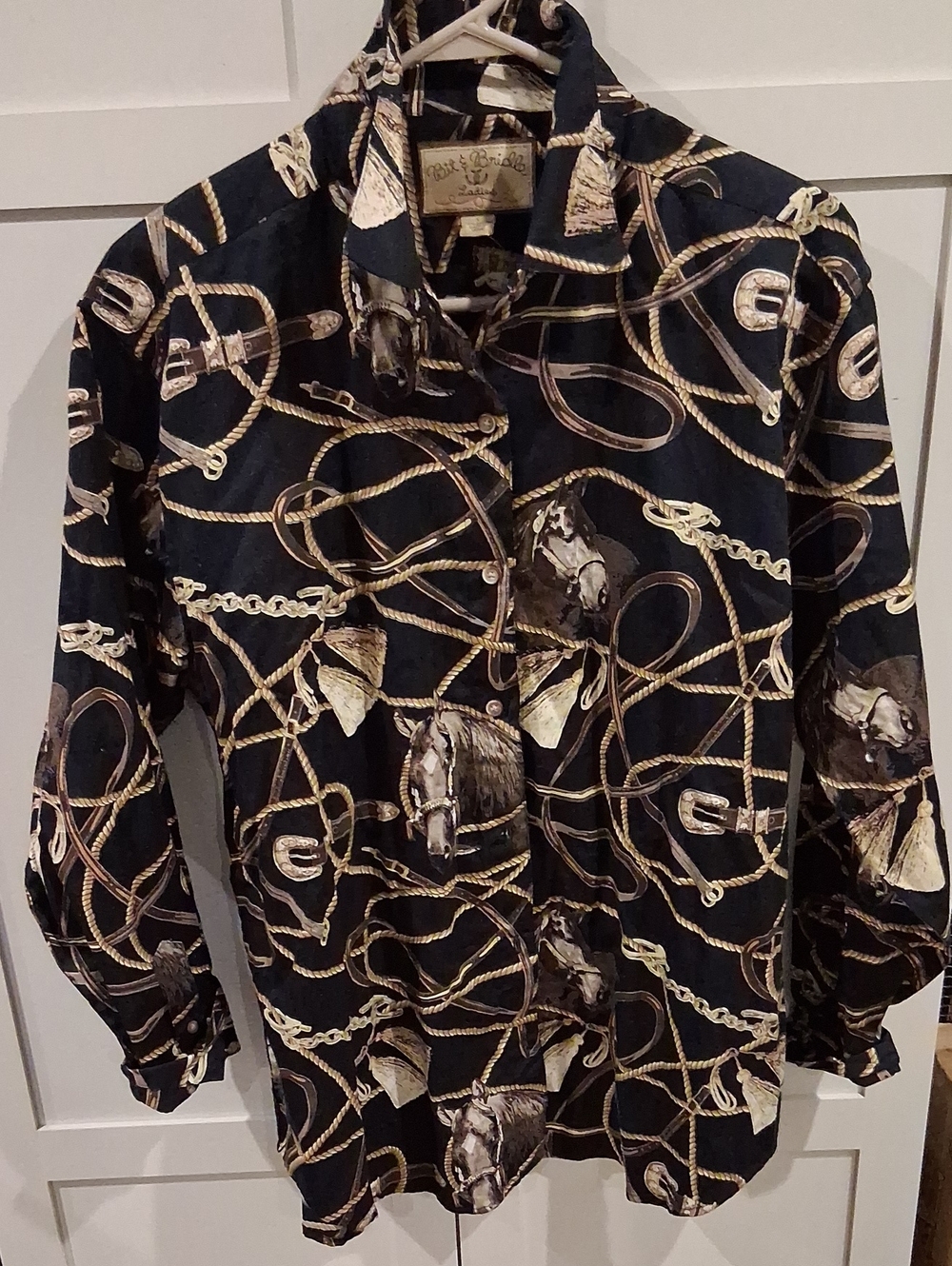Bit & Bridle Black Rope and Stirrup Print Button-Up Shirt